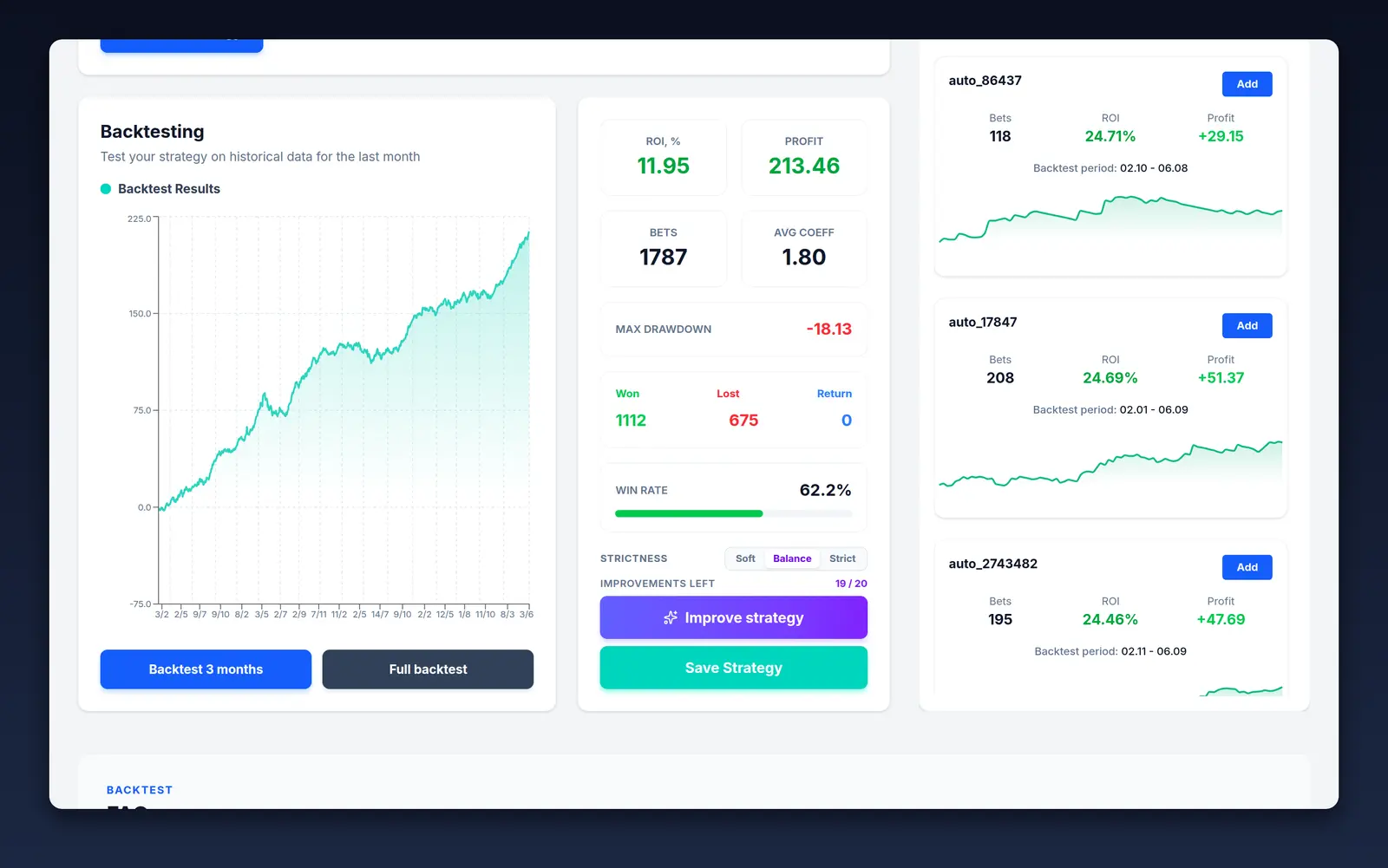Match Center: backtest