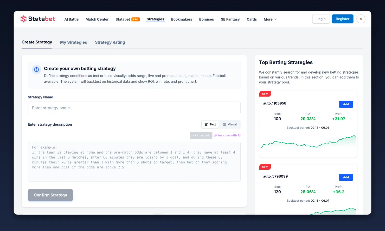 Strategies: creation, backtest, improvement
